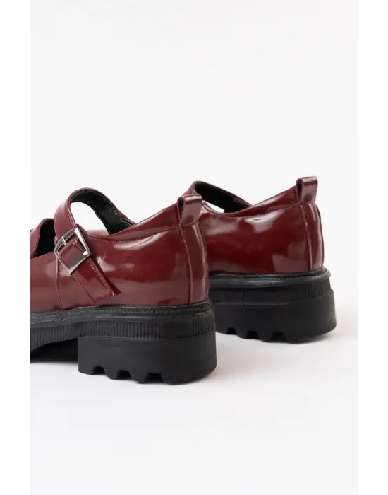 Bordo Rugan Kadın Günlük Yüksek Tabanlı Loafer Ayakkabı