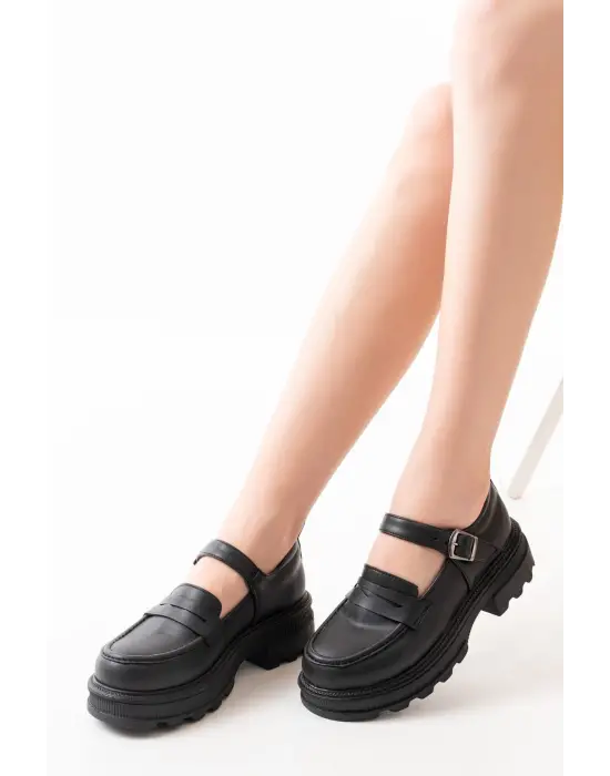 Siyah Kadın Günlük Yüksek Tabanlı Loafer Ayakkabı