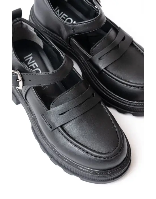 Siyah Kadın Günlük Yüksek Tabanlı Loafer Ayakkabı