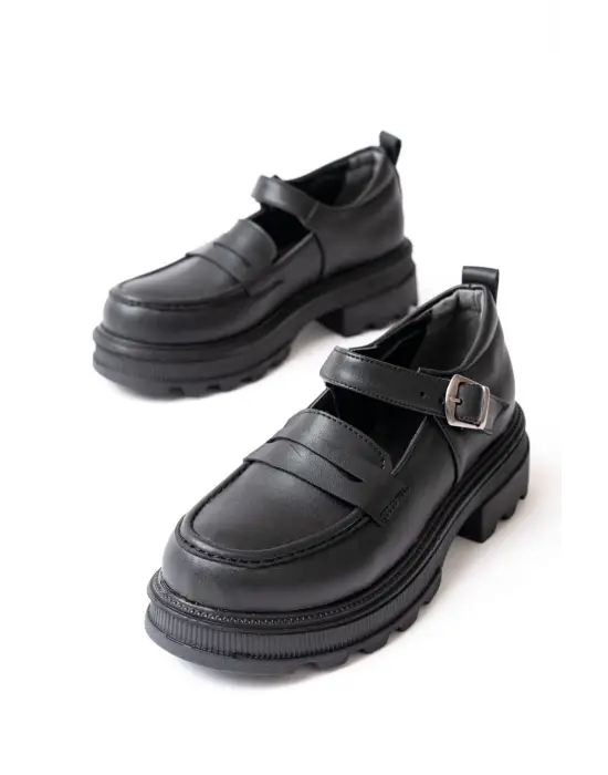 Siyah Kadın Günlük Yüksek Tabanlı Loafer Ayakkabı