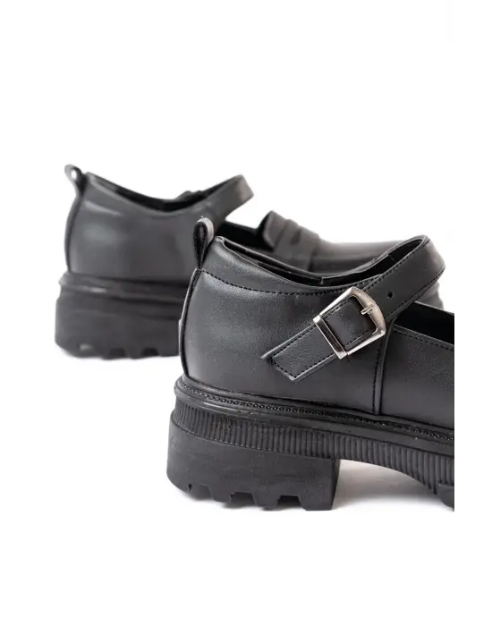 Siyah Kadın Günlük Yüksek Tabanlı Loafer Ayakkabı