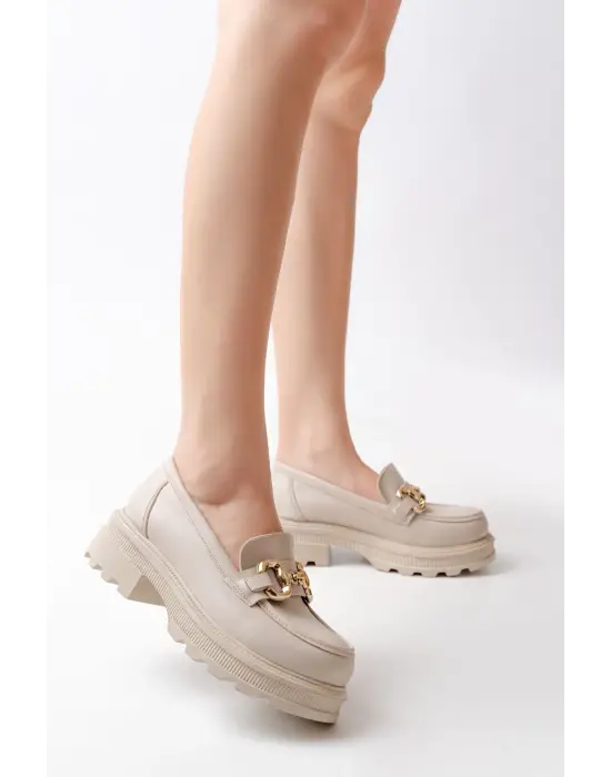 Bej Günlük Yüksek Tabanlı Loafer Ayakkabı