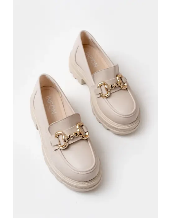 Bej Günlük Yüksek Tabanlı Loafer Ayakkabı