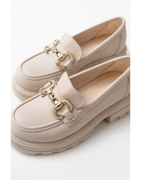 Bej Günlük Yüksek Tabanlı Loafer Ayakkabı