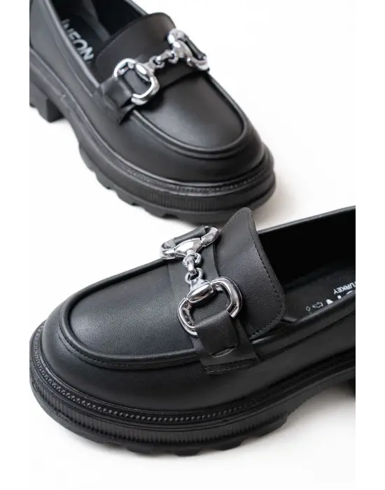 Siyah Günlük Yüksek Tabanlı Loafer Ayakkabı