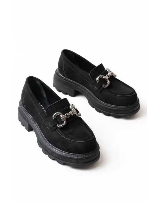 Siyah Günlük Yüksek Tabanlı Loafer Ayakkabı