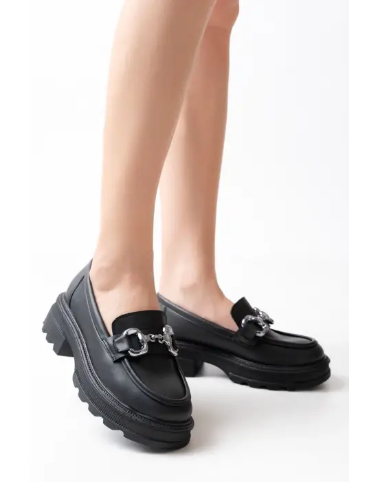 Siyah Günlük Yüksek Tabanlı Loafer Ayakkabı