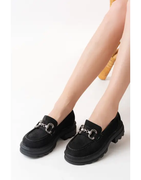 Siyah Günlük Yüksek Tabanlı Loafer Ayakkabı