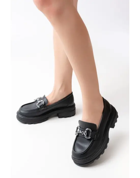 Siyah Günlük Yüksek Tabanlı Loafer Ayakkabı