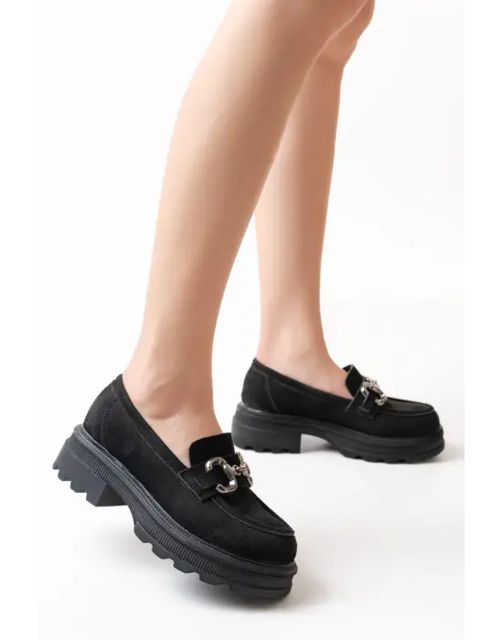 Siyah Günlük Yüksek Tabanlı Loafer Ayakkabı