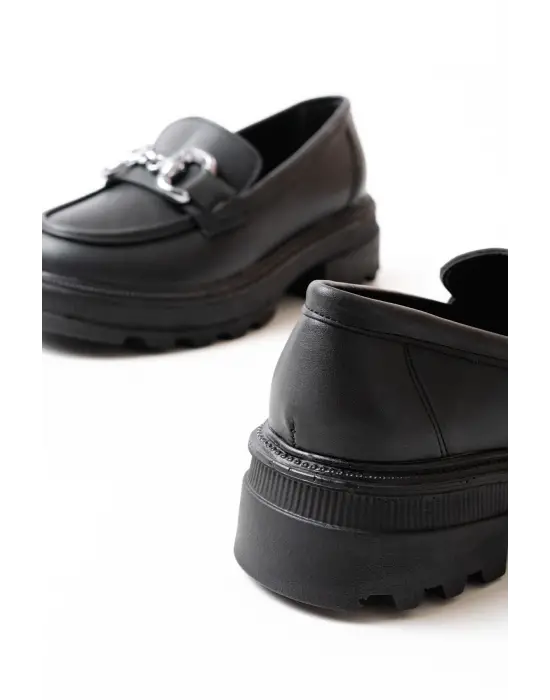 Siyah Günlük Yüksek Tabanlı Loafer Ayakkabı