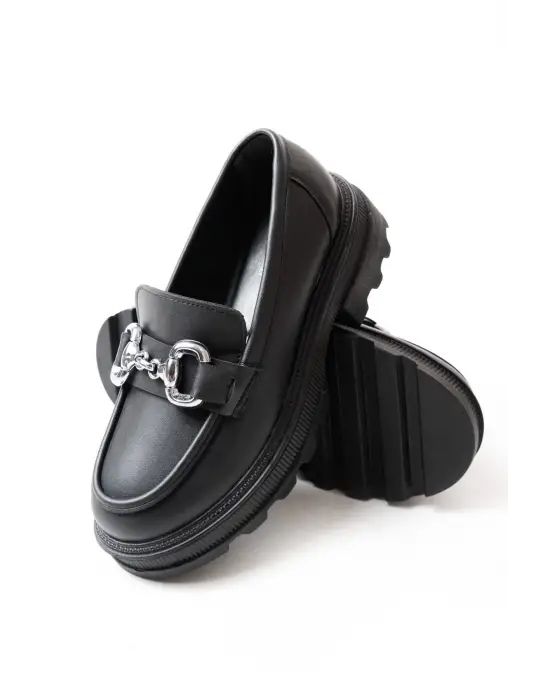 Siyah Günlük Yüksek Tabanlı Loafer Ayakkabı