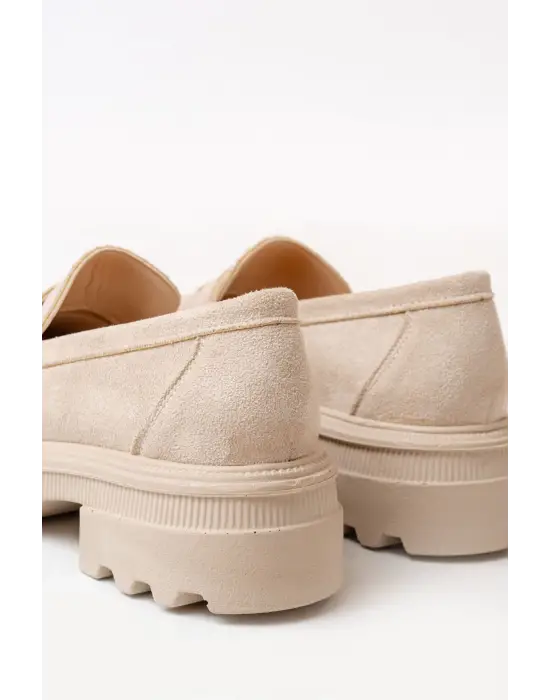 Bej Süet Günlük Yüksek Tabanlı Loafer Ayakkabı