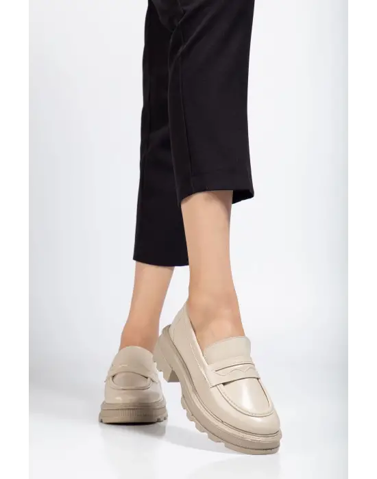 746-759 Bej Yanki Yüksek Tabanlı Loafer Ayakkabı