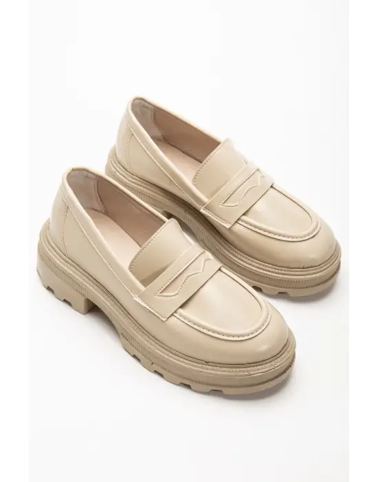 746-759 Bej Yanki Yüksek Tabanlı Loafer Ayakkabı