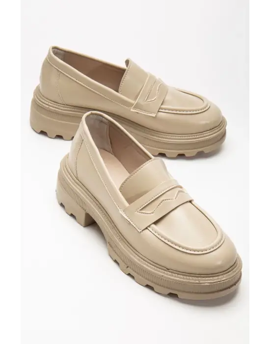746-759 Bej Yanki Yüksek Tabanlı Loafer Ayakkabı