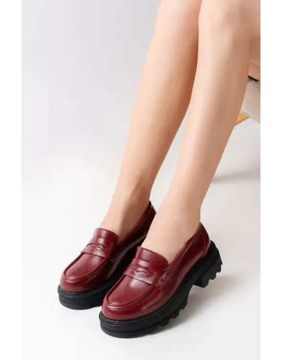 Bordo Rugan Günlük Yüksek Tabanlı Loafer Ayakkabı