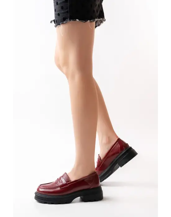 Bordo Rugan Günlük Yüksek Tabanlı Loafer Ayakkabı