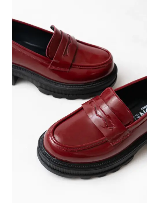 Bordo Rugan Günlük Yüksek Tabanlı Loafer Ayakkabı
