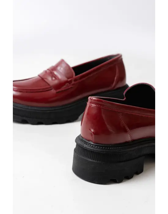 Bordo Rugan Günlük Yüksek Tabanlı Loafer Ayakkabı