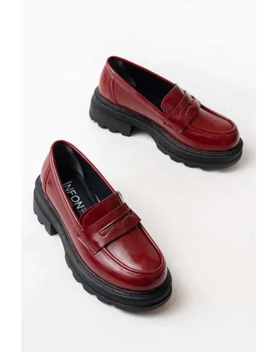 Bordo Rugan Günlük Yüksek Tabanlı Loafer Ayakkabı