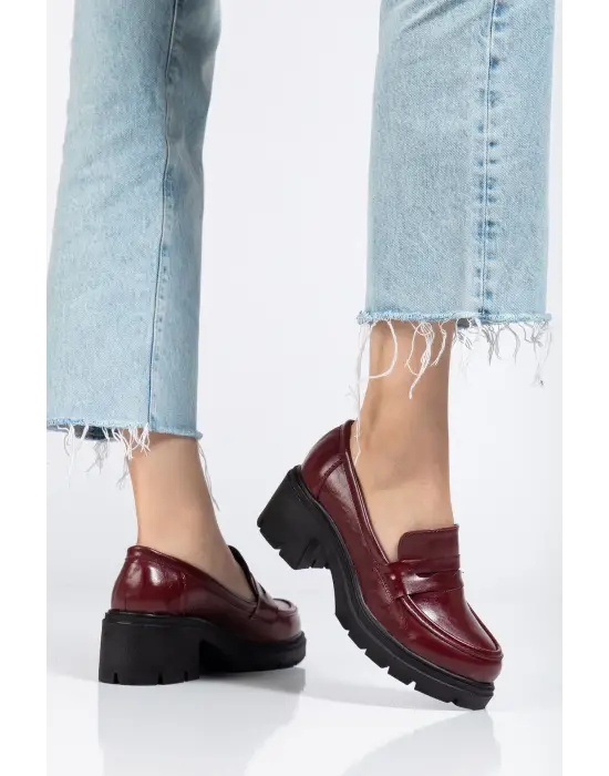 746-759 Bordo Yanki Yüksek Tabanlı Loafer Ayakkabı