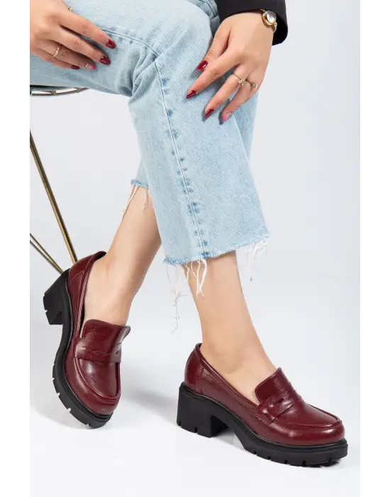 746-759 Bordo Yanki Yüksek Tabanlı Loafer Ayakkabı