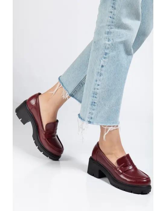 746-759 Bordo Yanki Yüksek Tabanlı Loafer Ayakkabı