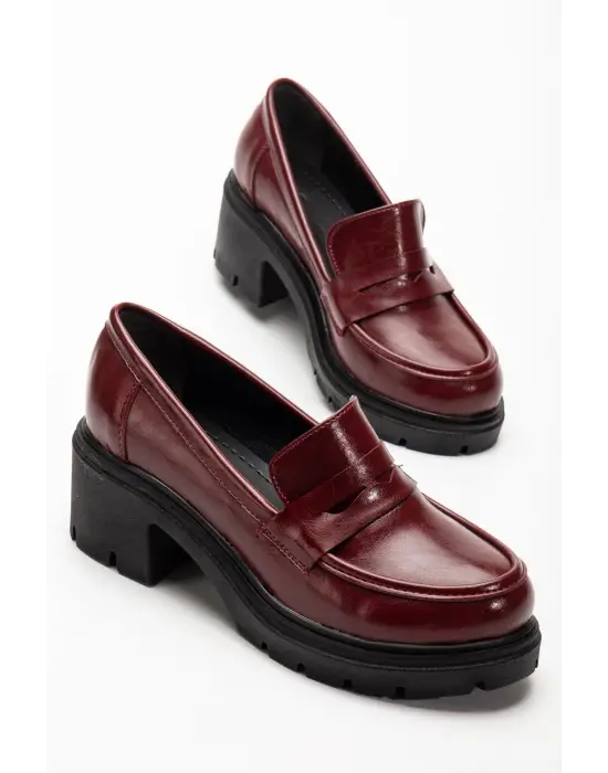 746-759 Bordo Yanki Yüksek Tabanlı Loafer Ayakkabı