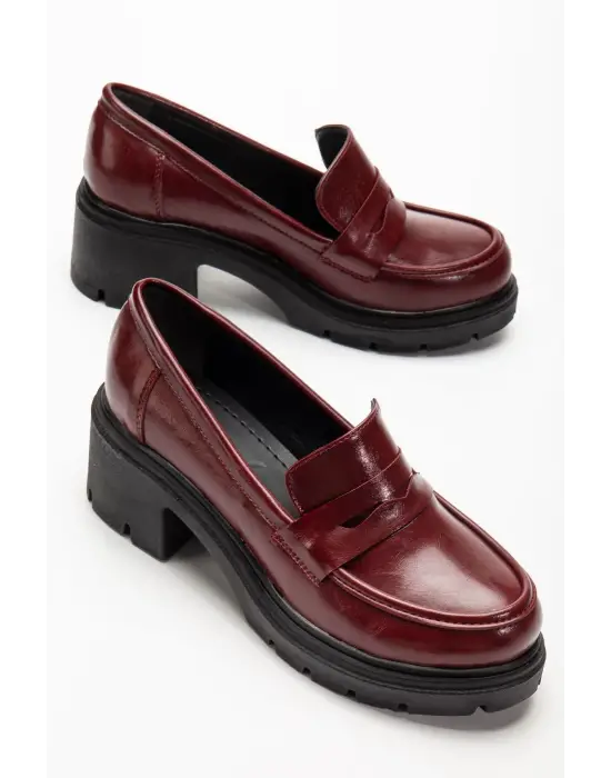 746-759 Bordo Yanki Yüksek Tabanlı Loafer Ayakkabı