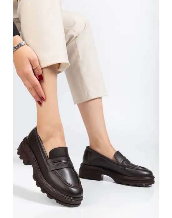 746-759 Kahve Günlük Yüksek Tabanlı Loafer Ayakkabı