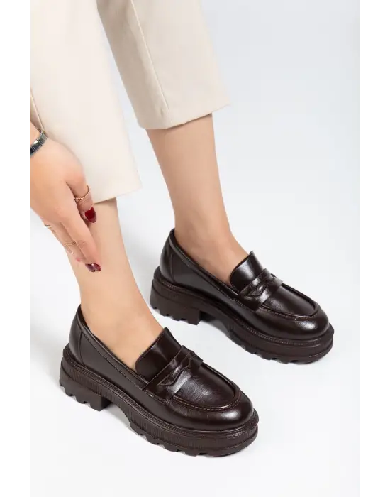 746-759 Kahve Yanki Yüksek Tabanlı Loafer Ayakkabı