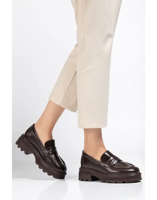746-759 Kahve Yanki Yüksek Tabanlı Loafer Ayakkabı