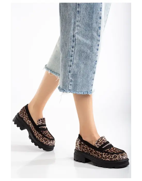 Leopar Günlük Yüksek Tabanlı Loafer Ayakkabı