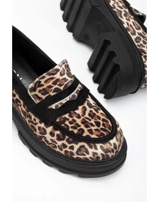 Leopar Günlük Yüksek Tabanlı Loafer Ayakkabı