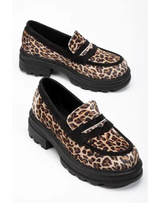 Leopar Günlük Yüksek Tabanlı Loafer Ayakkabı