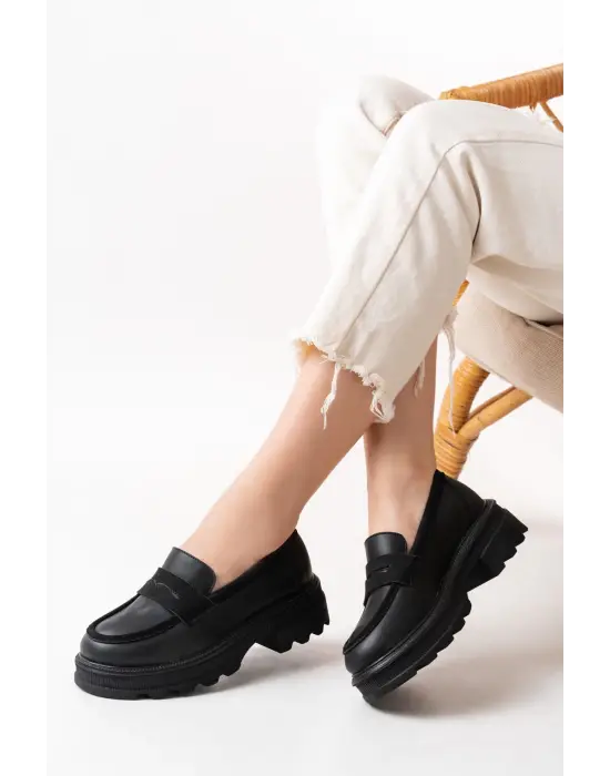 Siyah Günlük Yüksek Tabanlı Loafer Ayakkabı