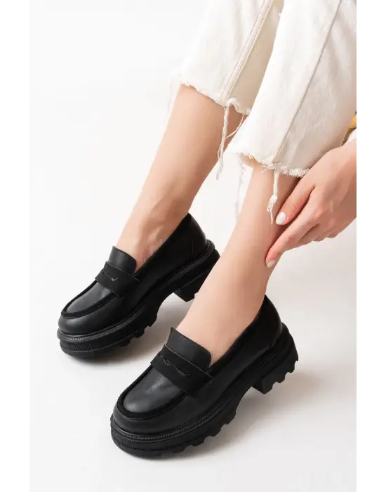 Siyah Günlük Yüksek Tabanlı Loafer Ayakkabı