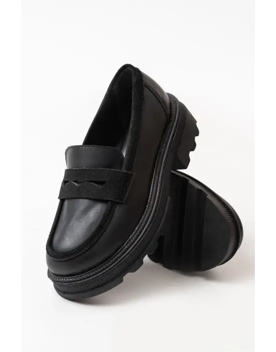 Siyah Günlük Yüksek Tabanlı Loafer Ayakkabı