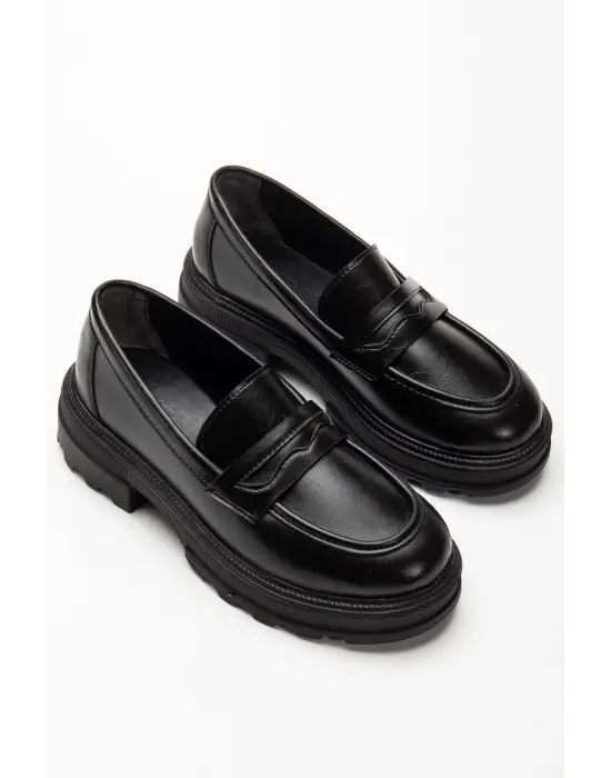 746-759 Siyah Yanki Yüksek Tabanlı Loafer Ayakkabı