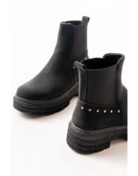 Siyah Süet Düz Topuklu Lastikli Günlük Kadın Bot