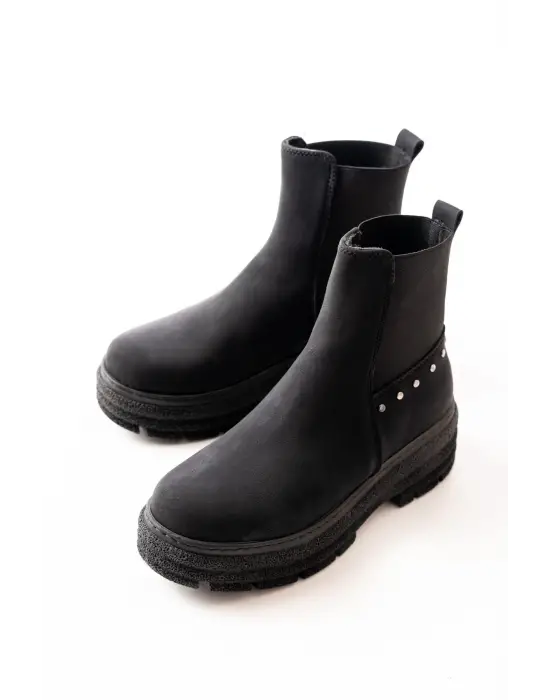 Siyah Süet Düz Topuklu Lastikli Günlük Kadın Bot