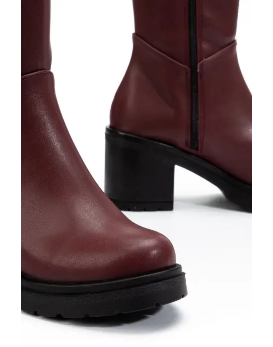 767-3013 Bordo Fermuarlı Günlük Kadın Çizme
