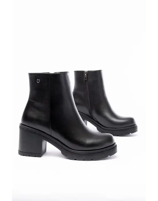 Siyah Fermuarlı Kalın Topuklu Günlük Kadın Bot