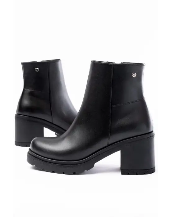 Siyah Fermuarlı Kalın Topuklu Günlük Kadın Bot