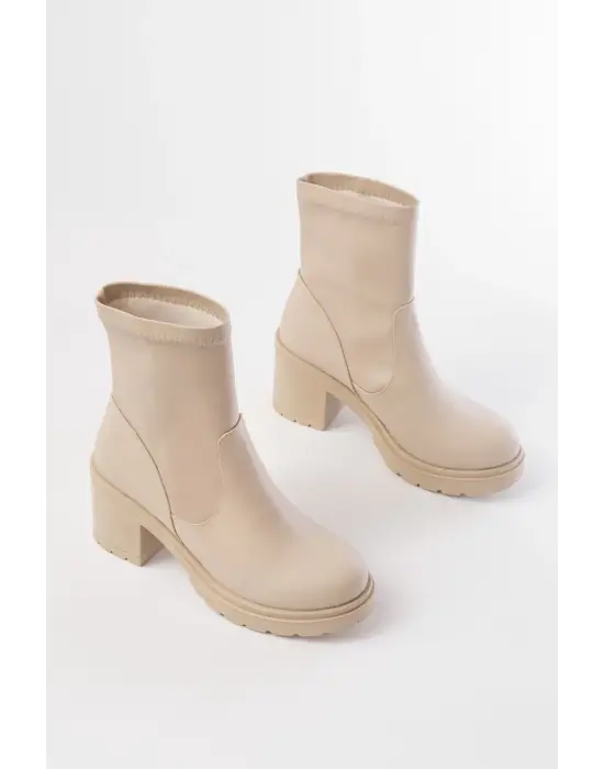 Bej Günlük Kalın Topuklu Kadın Bot