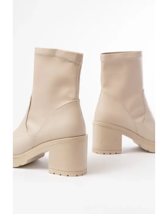 Bej Günlük Kalın Topuklu Kadın Bot