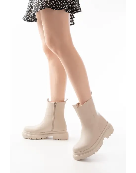 Bej Luna Fermuarlı Günlük Kadın Bot