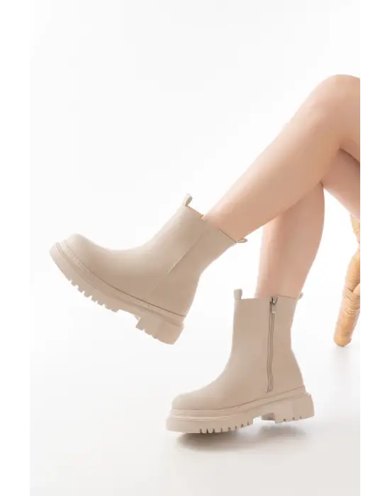 Bej Luna Fermuarlı Günlük Kadın Bot