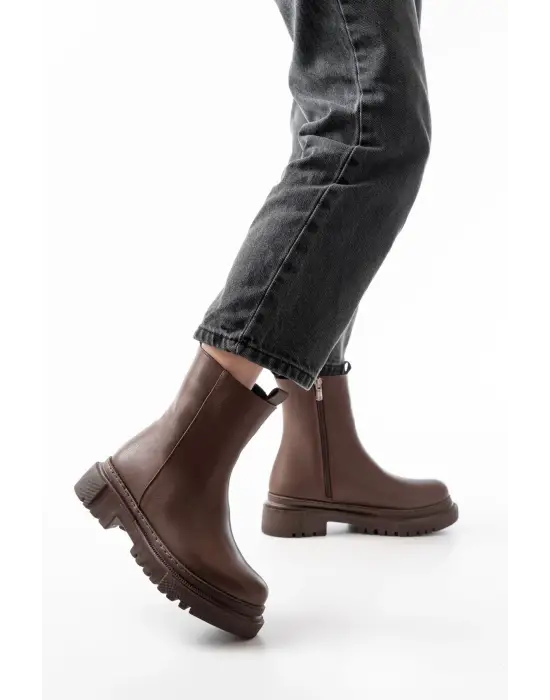 Kahverengi Luna Fermuarlı Günlük Kadın Bot